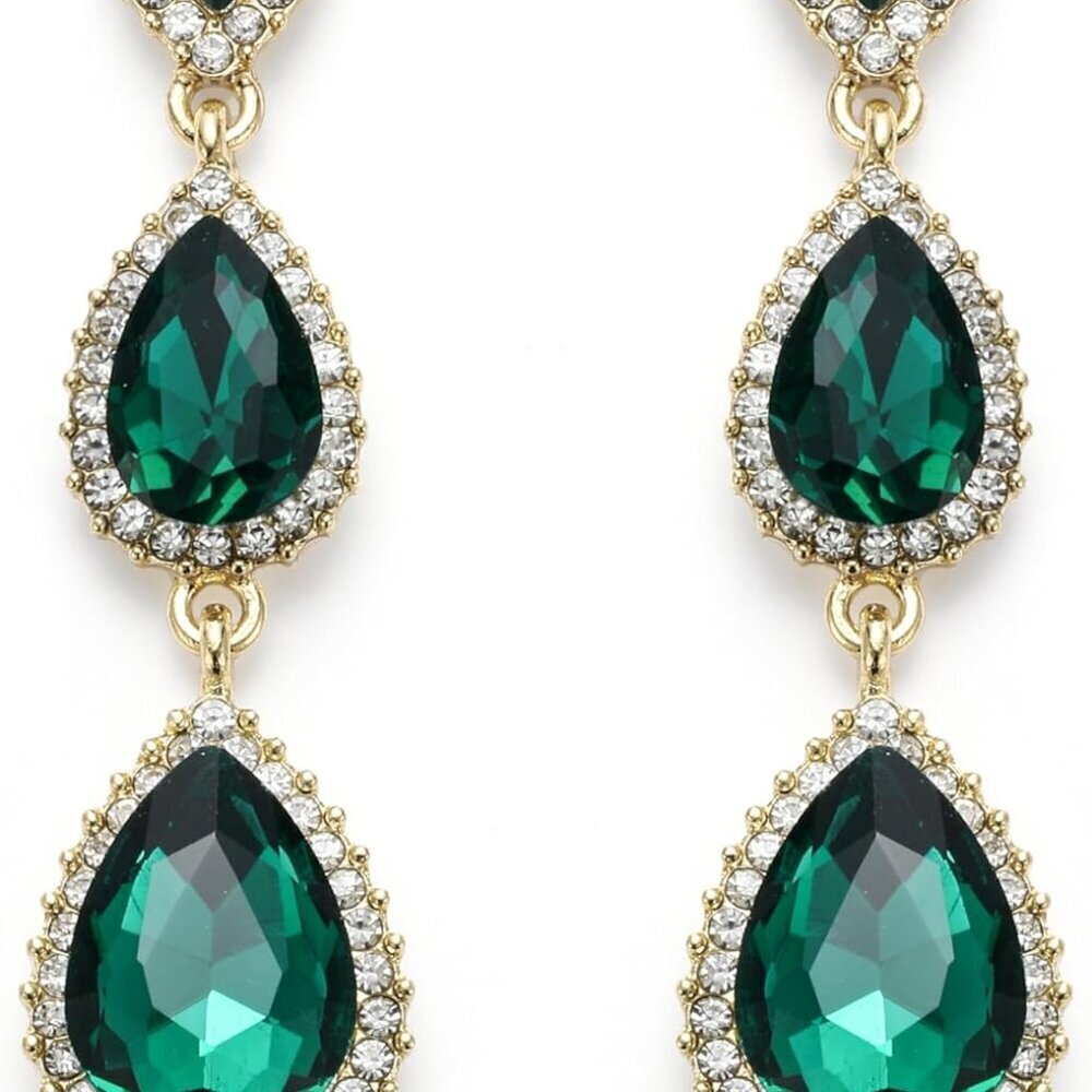 Women's Gold-tone Crystal Drop Earrings 2.5 Inch Dangle for Formal Events